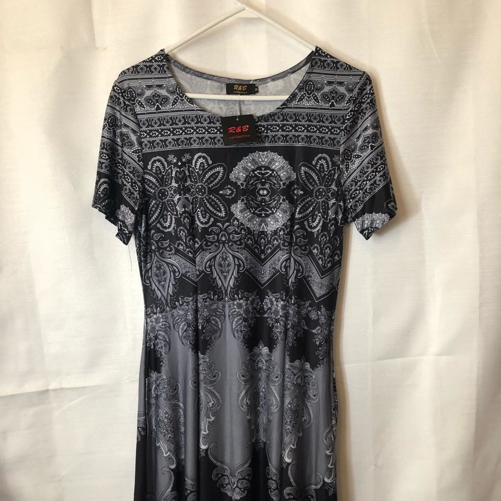 Black lace jaccard dress.